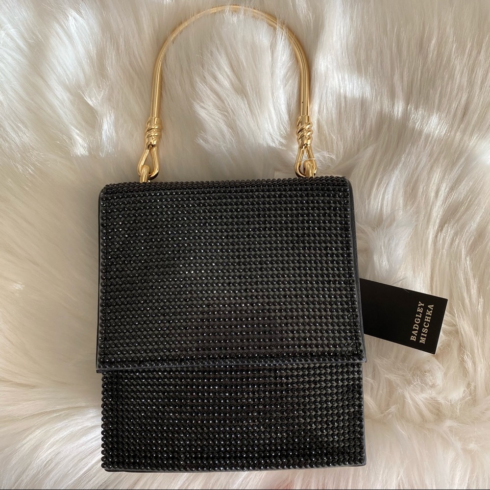 Badgley Mischka black rhinestone satin evening bag